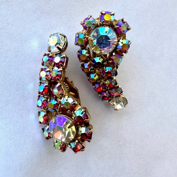 Vintage 1960s Aurora Borealis Clip Back Earrings - Picture 2 of 10